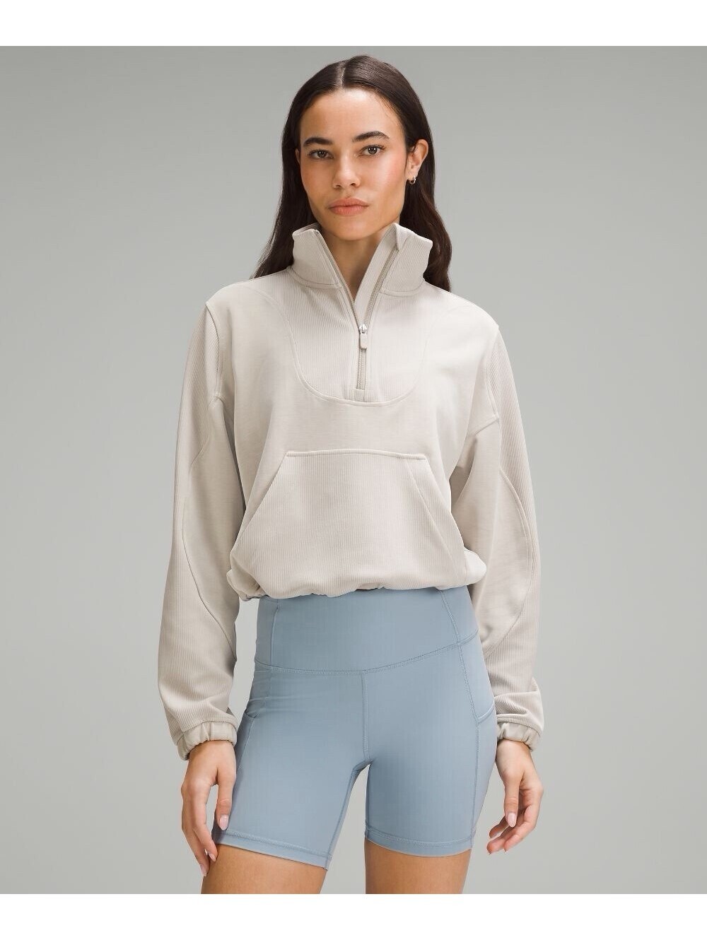 Lululemon Brushed Softstreme Ribbed Half Zip in Mojave Tan Size 6